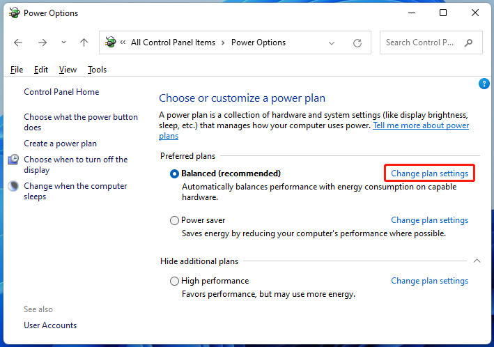 click Change plan settings