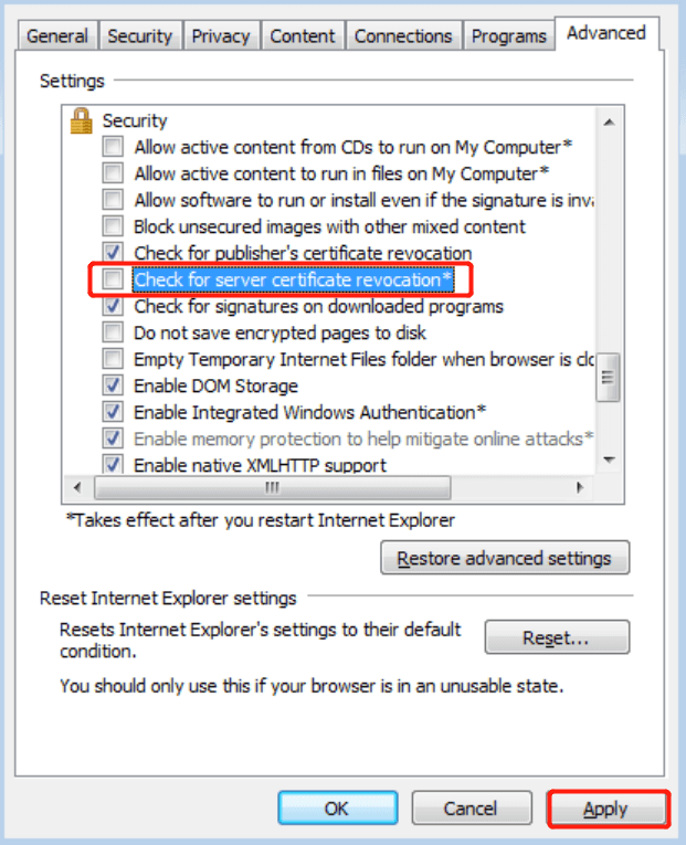 Check for server certificate revocation