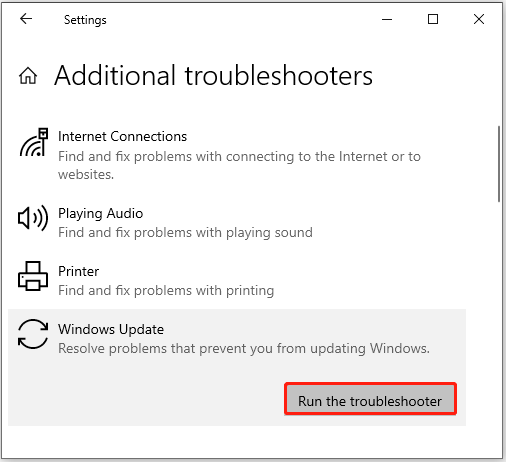 Run the Windows Update troubleshooter