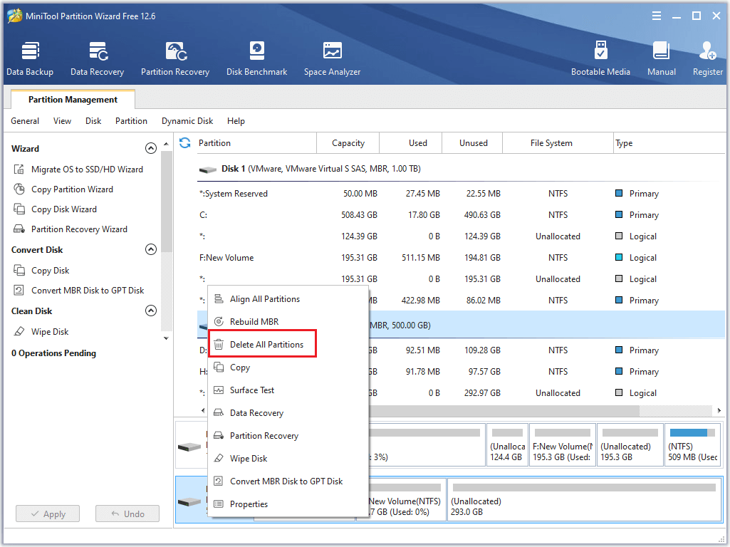 delete all partitions