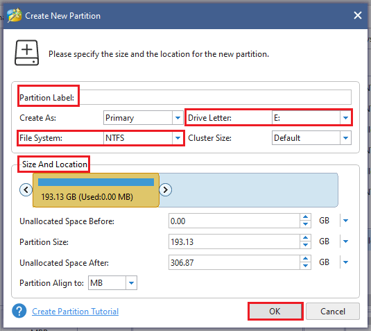 create the partition