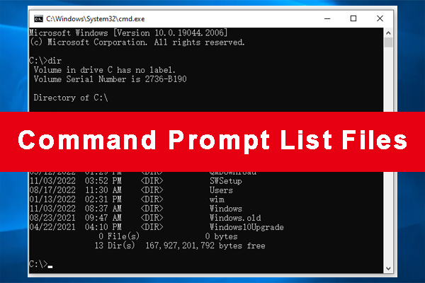 windows 10 command prompt list files