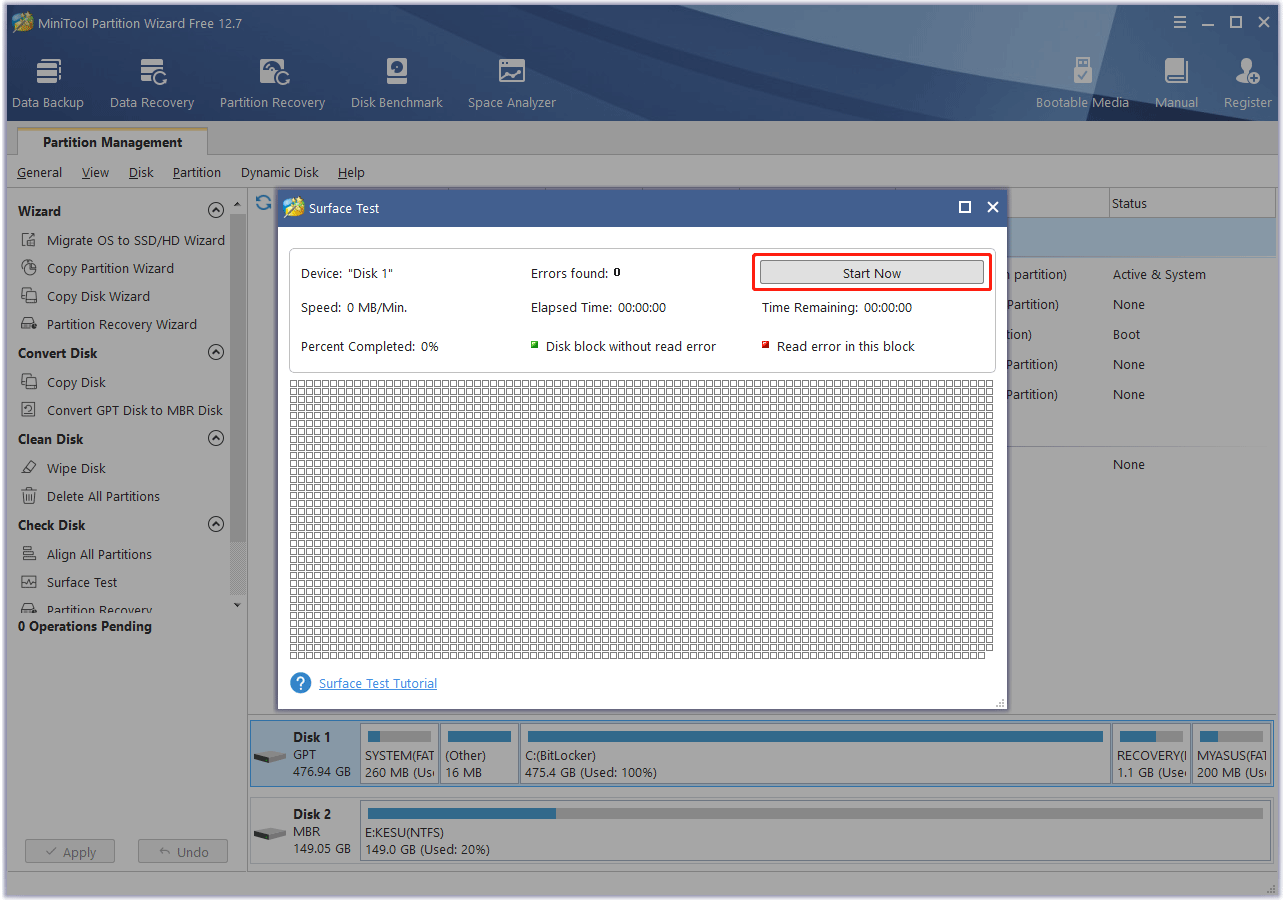 Surface Test result