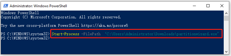 run exe file using Start Process in PowerShell