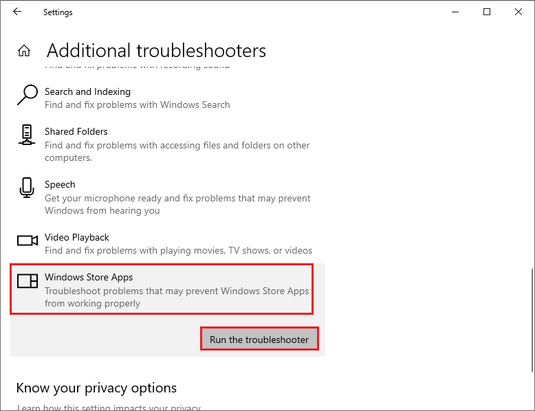 run the Windows Store Apps troubleshooter