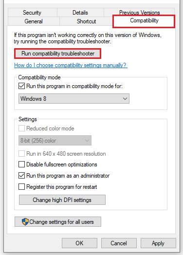select Run compatibility troubleshooter