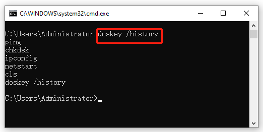 How can I see the Windows command line history in the cmd.exe?