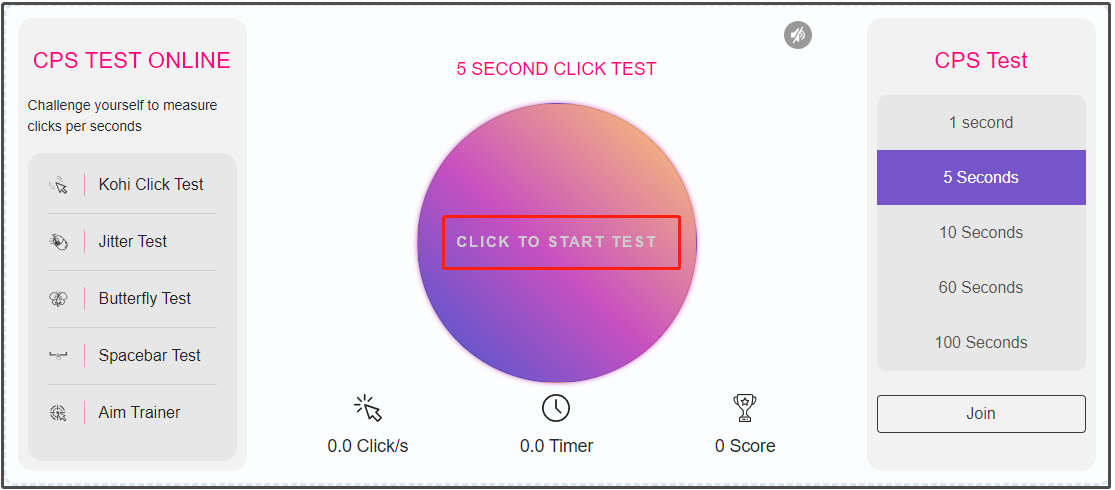 5 Second CPS Test - Check Your Clicks Speed Status