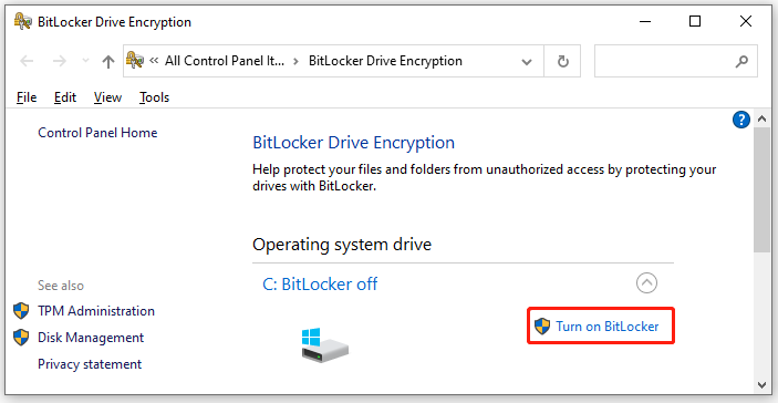 click Turn on BitLocker