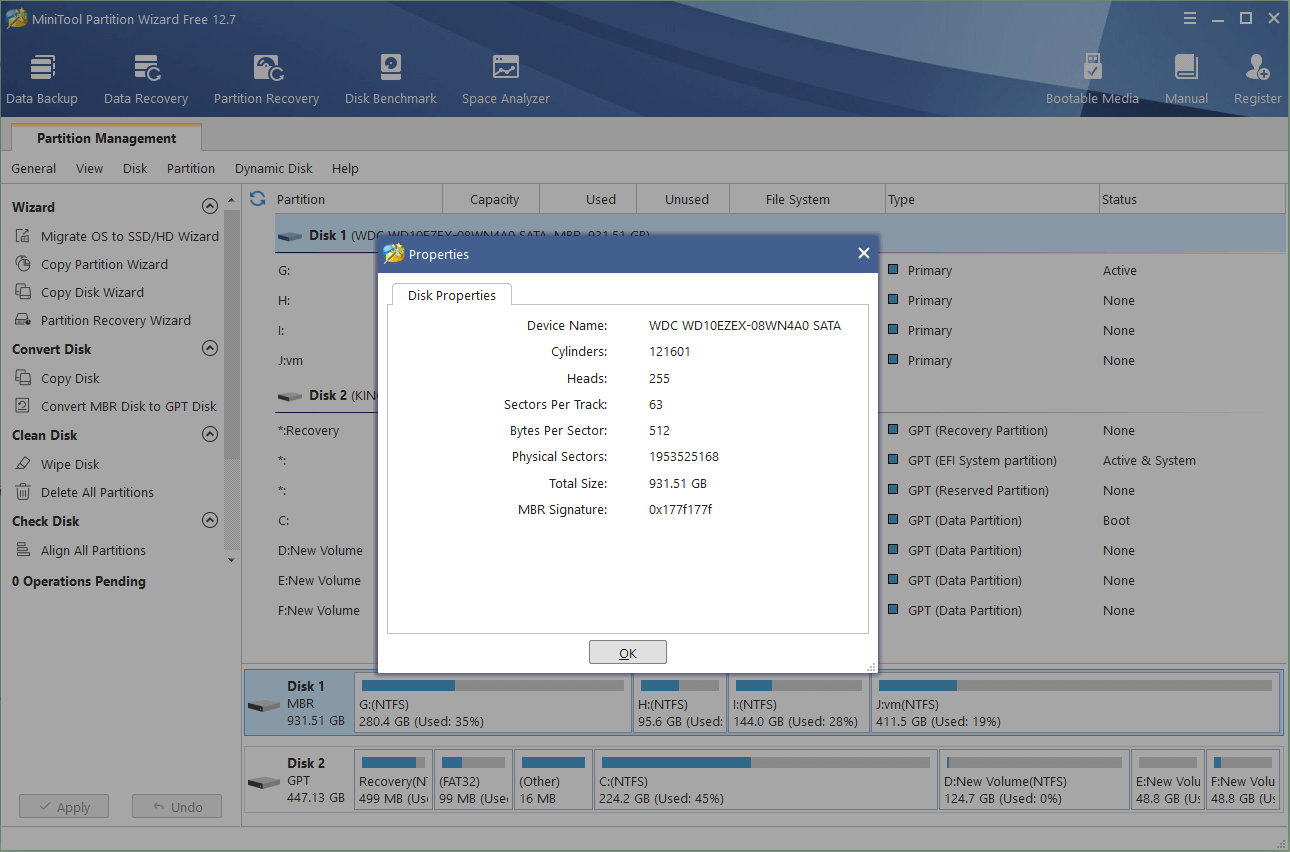 check hard drive information using MiniTool