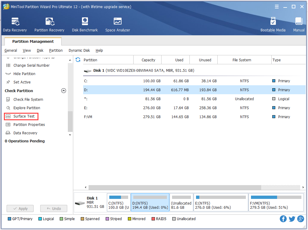 Minitool partition wizard surface test