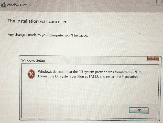 Windows detected that the efi system partition was formatted as ntfs что делать